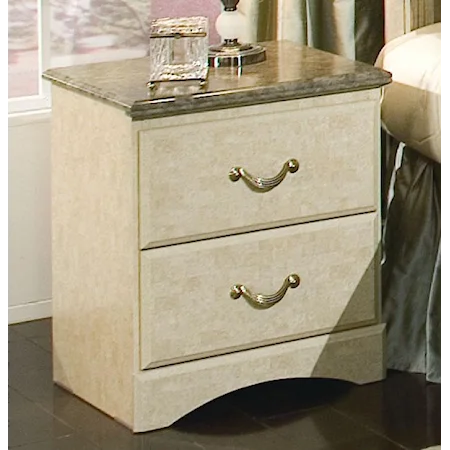 Two Drawer Nightstand with Faux Stone Top